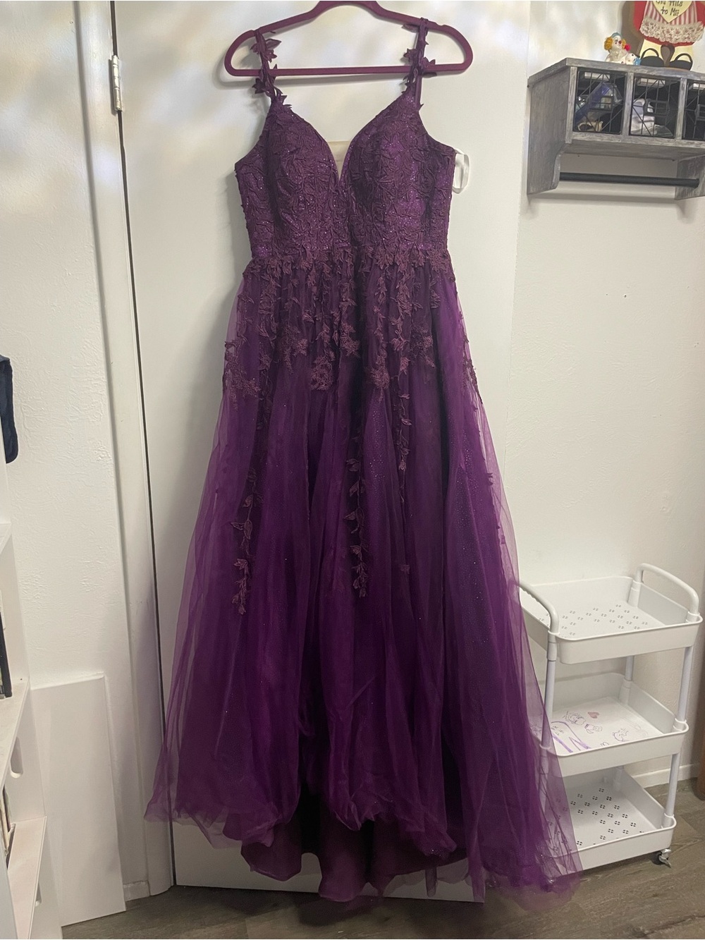 Purple Floral Embellished Formal Gown